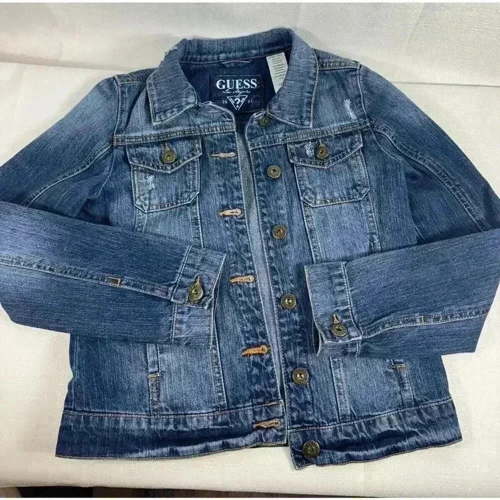 Guess USA Jeans Denim Jacket Youth Sz 14 Large Blue Jean Vintage‎